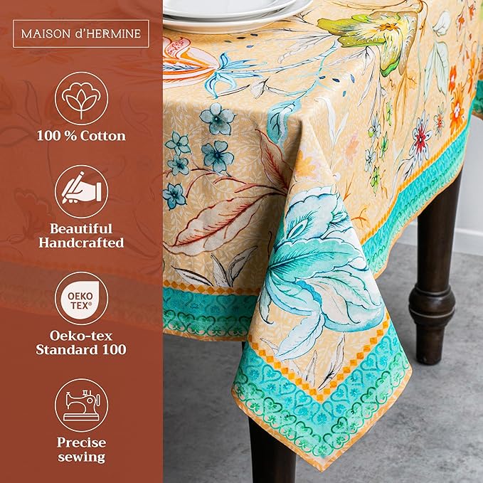 Maison d' Hermine Table Cloth Rectangle Table 100% Cotton 60 x 90 Inches Tablecloth Reusable Decorative for Dining Room Farmhouse Home Valentines Day Decorations Spring Summer - Luxury Loft - Peach