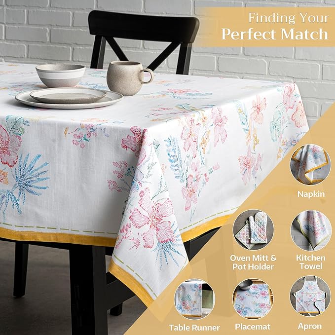 Maison d' Hermine Table Cloth Rectangle Table 100% Cotton 70 x 108 Inches Tablecloth Reusable Decorative for Dining Room Farmhouse Home Valentines Day Decorations Spring Summer - Paradise Island