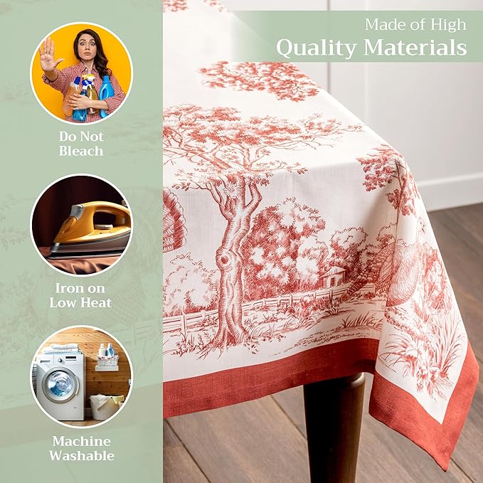 Maison d' Hermine Table Cloth Rectangle Table 100% Cotton 70 x 90 Inches Fall Tablecloth Reusable Everyday Use for Thanksgiving Christmas Decorations Dining Farmhouse Party (Holy Jouy - Red)