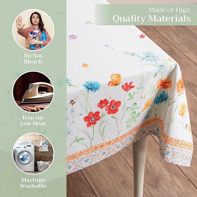 Maison d' Hermine Table Cloth Rectangle Table 100% Cotton 70 x 90 Inches Tablecloth Reusable Decorative for Dining Room Farmhouse Home Valentines Day Decorations Spring Summer - Summer Whisper