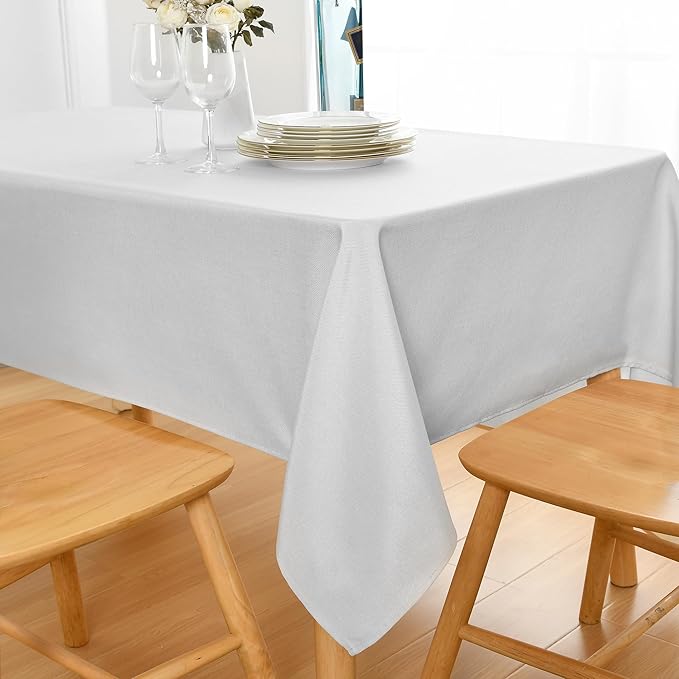 JIUZHEN Faux Linen Farmhouse Tablecloth Rectangular, Wrinkle Stain Resistant Table Cloth Rectangle Table Cover for Kitchen Dining, Holiday Party Dinner, White, 60 x 102 Inch
