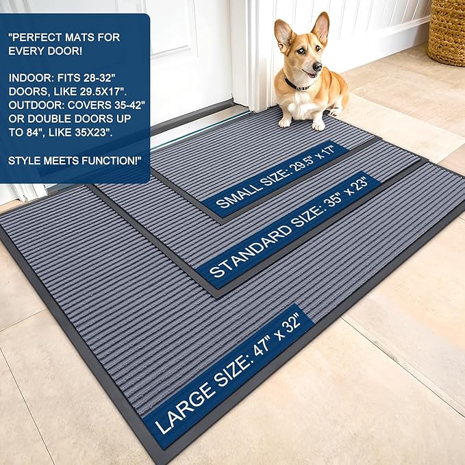 OLANLY Front Door Mat Indoor Outdoor Entrance, Waterproof Heavy Duty Doormat, Fade Resistant, Low Profile, Easy Clean Patio Porch Welcome Floor Mats for Entry, 35x30, Ash Grey