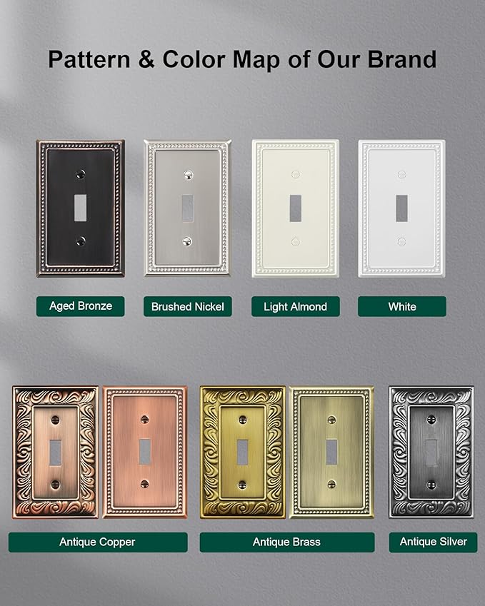 4-Pack Single Toggle Light Switch Cover Plate, Pearls Decorative Switch Plate Covers, Light Almond 1 Gang Metal Wall Plate, Corrosion Resistant