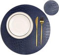 Round Leather Placemats for Round Tables Set of 6, Blue Table Place Mats and Coasters, Washable Easy to Care for Indoor Decor 13" Diameter