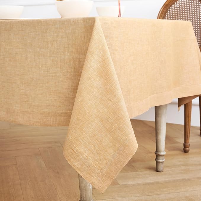 Solino Home Linen Tablecloth 60 x 156 Inch - 100% Pure Linen Golden Nugget Table Cloth for Rectangle Tables - Athena, Machine Washable Tablecloth for Spring, Easter