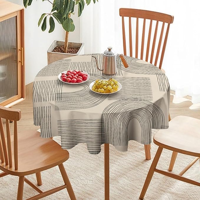 Boho Round Tablecloth, Mid Century Minimalist Abstract Aesthetic Modern Tablecloth for Home Party Dining Room Kitchen Decor 36Inch(90cm)