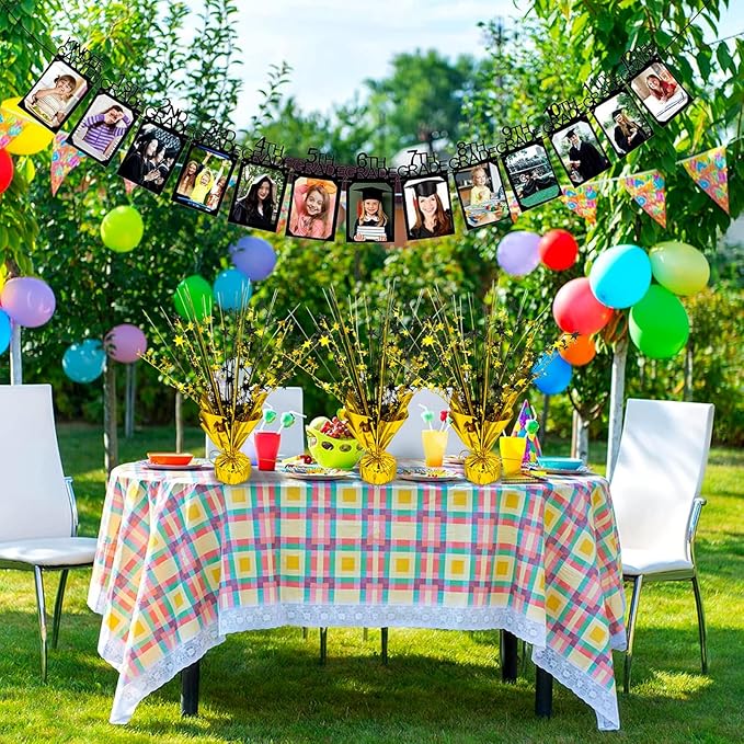 6 Pack 2026 Graduation Table Centerpiece Party Decoration Metallic Foil Spray Centerpiece Glitter Decor Star Tabletop for Graduation New Year Birthday Holiday Party Favor, Black and Gold
