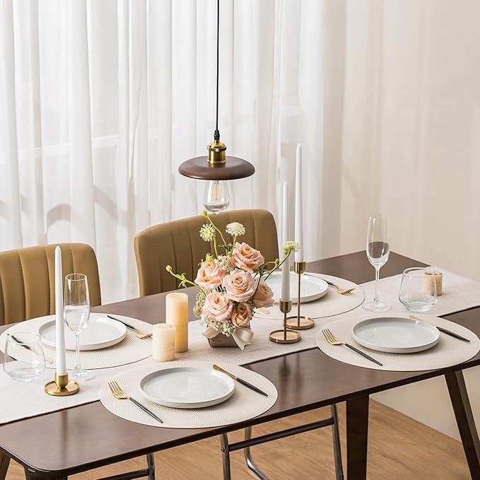 Jovono 15" Faux Leather Big Round Placemats Set of 4 - Washable Heat Resistant Non-Slip Dining Table Mats with Fabric Texture for Kitchen Home Party Decor, White