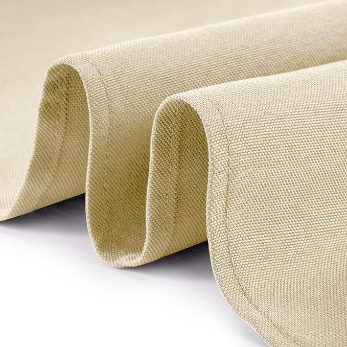 Lann's Linens - 132" Round Premium Tablecloth for Wedding/Banquet/Restaurant - Polyester Fabric Table Cloth - Beige