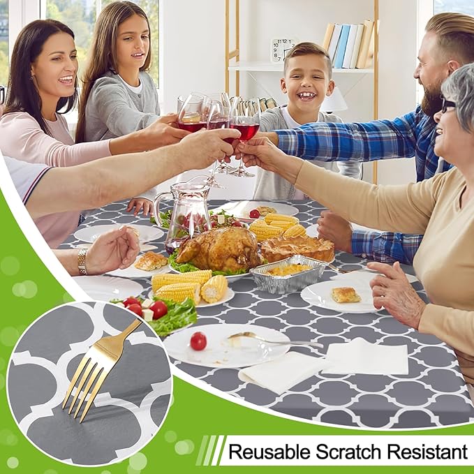 Smiry Rectangle Table Cloth, Waterproof Vinyl Tablecloths with Flannel Backing for Rectangle Tables, Wipeable Spillproof Plastic Tablecloth for Dining, Camping, Indoor and Outdoor (60"x102", Grey)