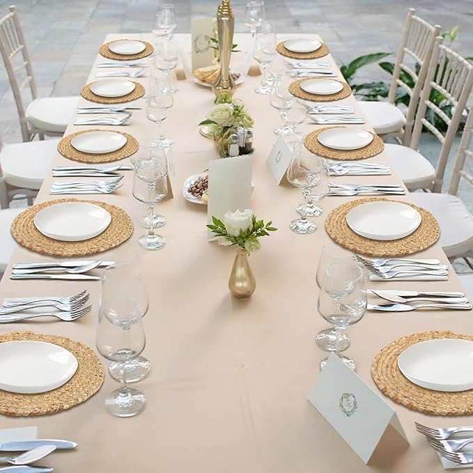 Kochorie Set of 12 Round Woven Placemats 13.5-Inch Natural Water Hyacinth Plant Placemats Hand-Woven Boho Rattan Placemat Wicker Weave Table Mats for Home Dinner Plates Holiday Supplies