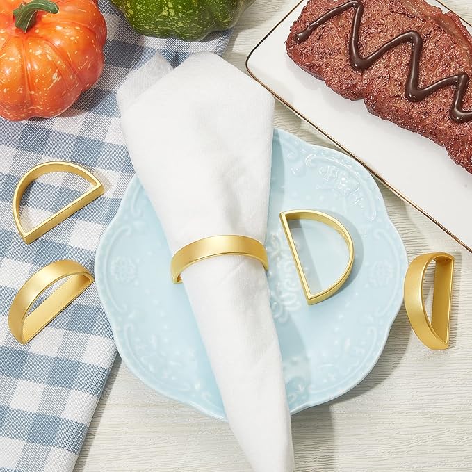 20 Pcs Stainless Steel Napkin Rings Valentine's Day Metal Napkin Ring Holders Modern Serviette Buckles Metallic Adornment for Table Kitchen Dinner Party Wedding (Matte Gold Semicircle)