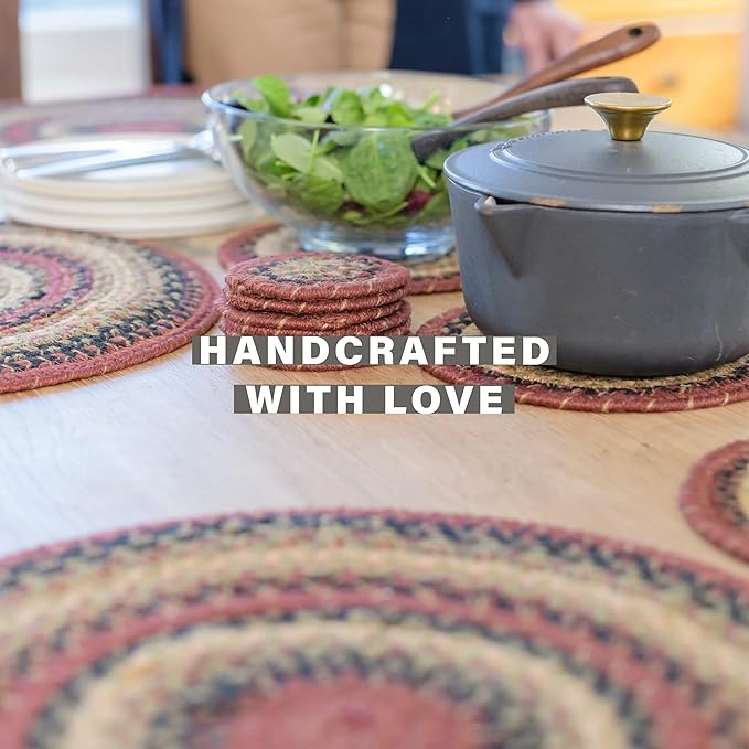 Homespice Highland Jute Braided Table Runner, Rustic Cabin Decor, Set of 2, Multicolor Oval 8x28 - Rich Colors, Easy to Clean, Durable and Protects Furniture