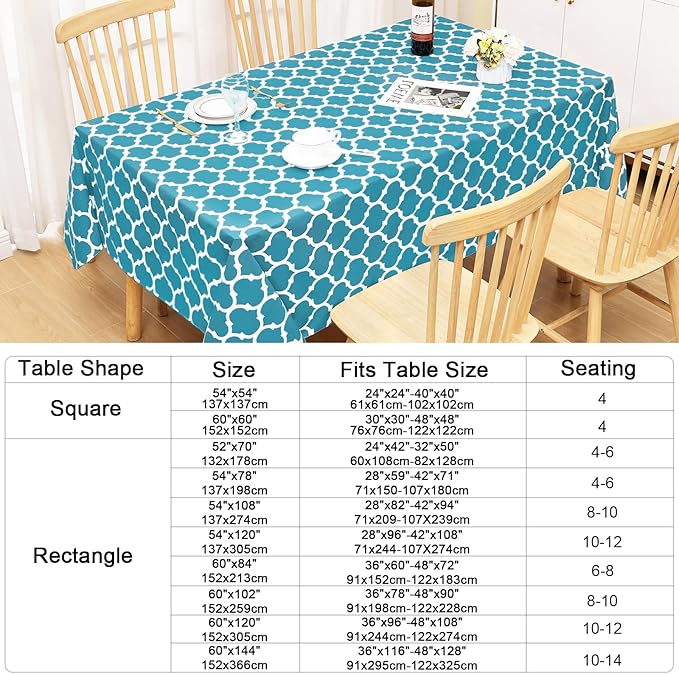 Smiry Square Tablecloth, Waterproof Vinyl Tablecloths with Flannel Backing for Square Tables, Wipeable Spillproof Plastic Tablecloth for Dining, Camping, Indoor and Outdoor (60"x60", Teal)
