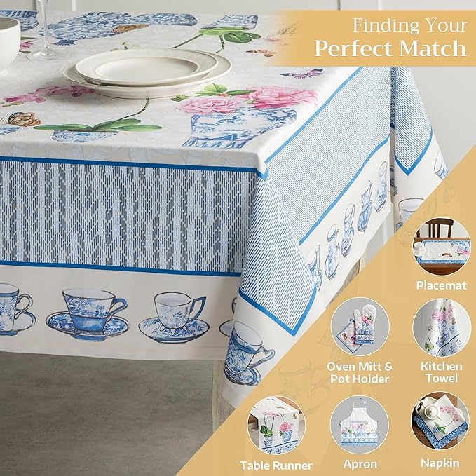 Maison d' Hermine Table Cloth Rectangle Table 100% Cotton 54 x 72 Inches Tablecloth Reusable Decorative for Dining Room Farmhouse Home Valentines Day Decorations Spring Summer - Canton