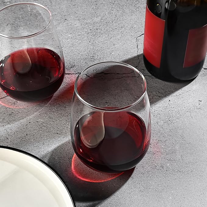 Stemless Wine Glasses Set of 12, 17Oz Red/White Wine Glasses with No Stem, Clear Glassware Set for Red/White Wine, Dishwasher Safe, Ideal for Daily Use, Home Bar, Birthdays, Housewarming Gift
