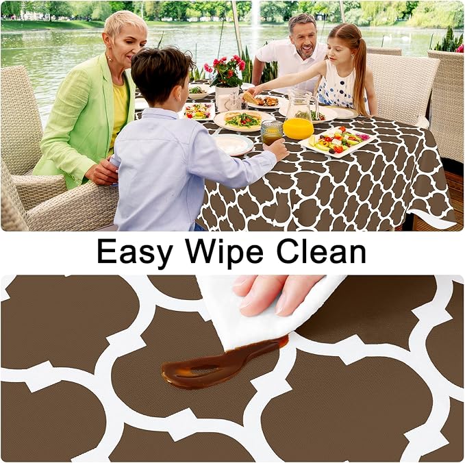 Smiry Rectangle Table Cloth, Waterproof Vinyl Tablecloth with Flannel Backing for Rectangle Tables, Wipeable Spillproof Plastic Tablecloths for Dining, Camping, Indoor and Outdoor (60"x120", Brown)