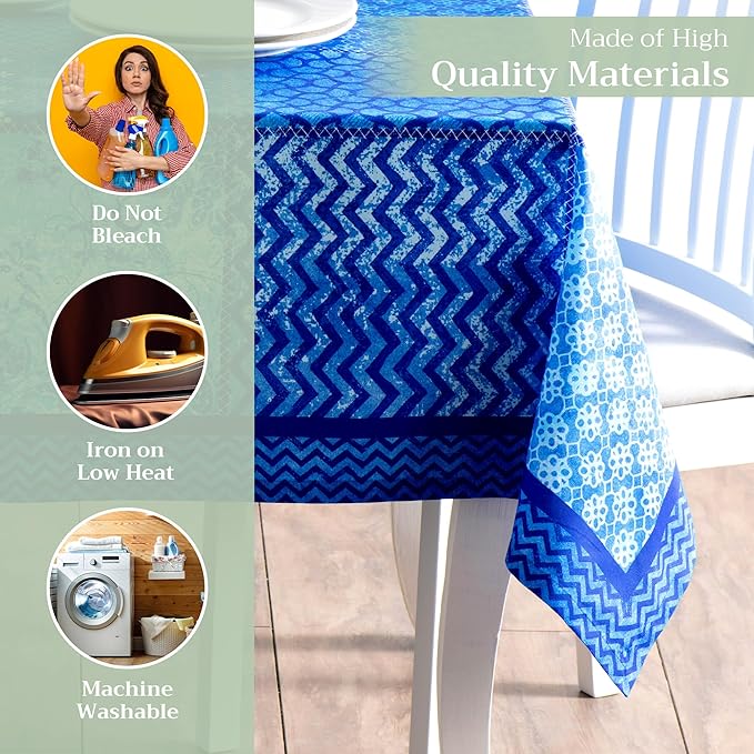 Maison d' Hermine Table Cloth Square Table 100% Cotton 60 x 60 Inches Tablecloth Reusable Decorative for Dining Room Farmhouse Home Valentines Day Decorations Spring Summer - Indigo Love