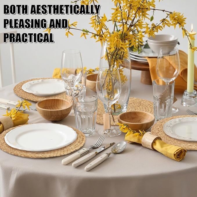 Kochorie Set of 12 Round Woven Placemats 12-Inch Natural Water Hyacinth Plant Placemats Hand-Woven Boho Rattan Placemat Wicker Weave Table Mats for Home Dinner Plates Holiday Supplies