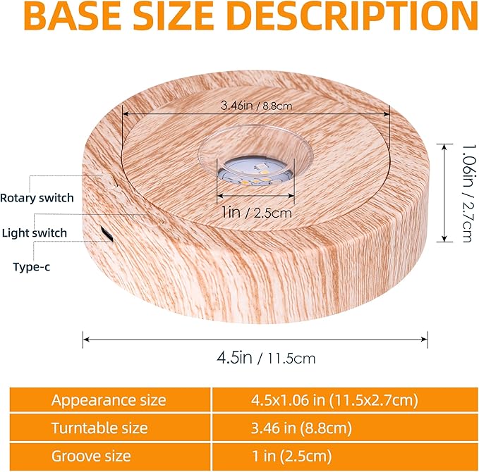 EUSTUMA Rotating LED Display Base Colorful Light Crystal Display Base Stand,Suitable for Glass Crystal Spherical Artwork,Holiday Party Decoration. (Wood)