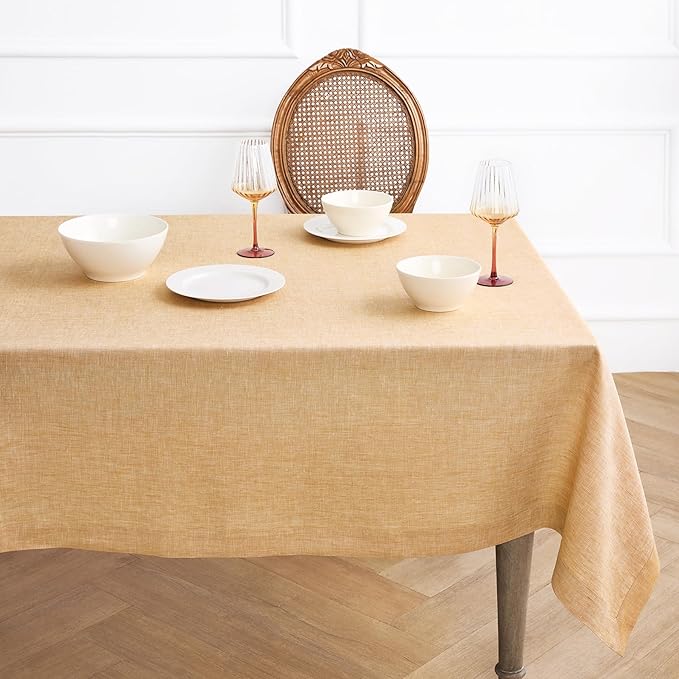 Solino Home Linen Tablecloth 60 x 108 Inch - 100% Pure Linen Golden Nugget Table Cloth for Rectangle Tables - Athena, Machine Washable Tablecloth for Spring, Easter