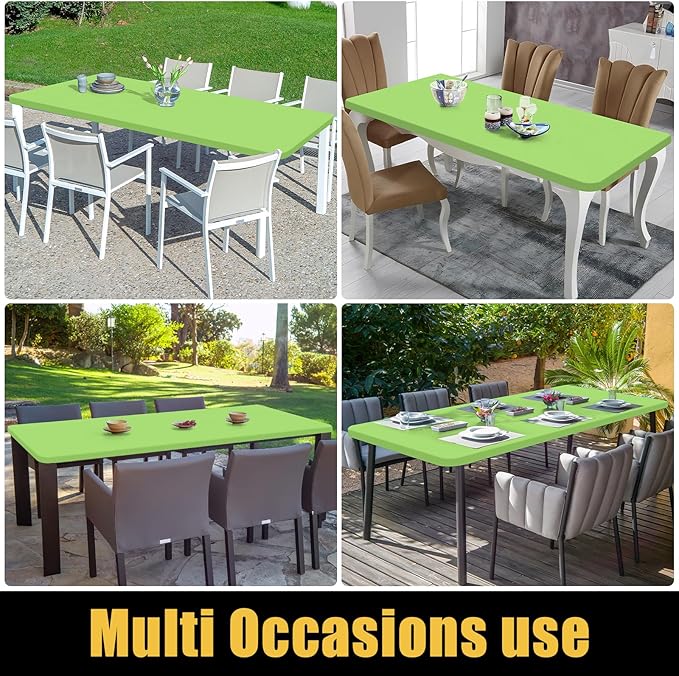 Smiry Rectangle Picnic Table Cloth, Waterproof Elastic Fitted Tablecloths for 6 Foot Tables, Washable Polyester Table Cover for Camping, Indoor and Outdoor (Lime Green, 30"x72")