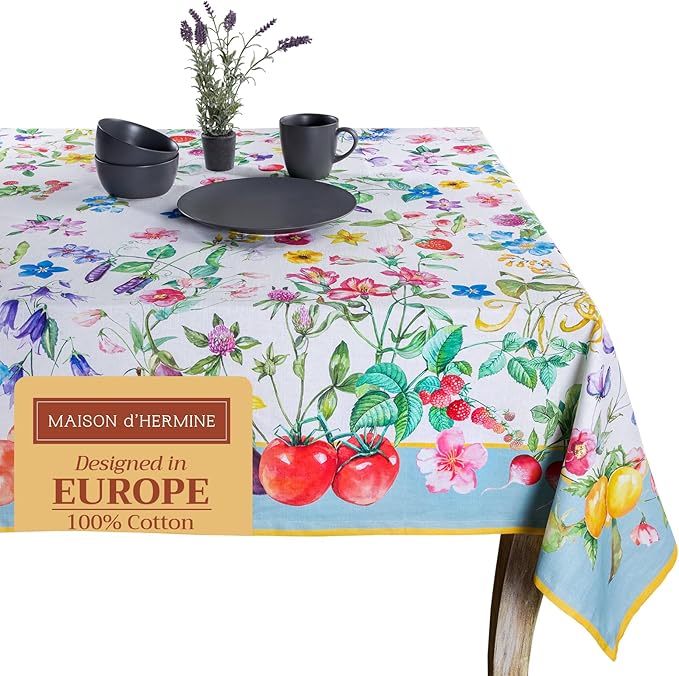 Maison d' Hermine Table Cloth Rectangle Table 100% Cotton 60 x 120 Inches Tablecloth Reusable Decorative for Dining Room Farmhouse Home Valentines Day Decorations Spring Summer - Giverny