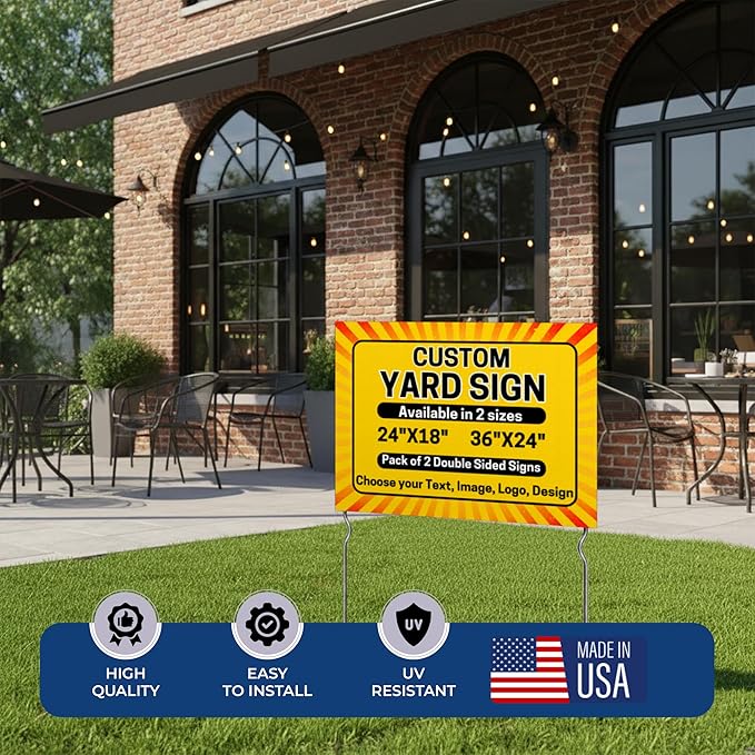 Custom Yard Signs with Metal Stakes by DreamController | Personalized Lawn Signs for Businesses, Events & Campaigns | HD Printed Outdoor Signage | Made in USA | Available in 24"×18" and 36"×24"
