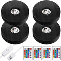 Riakrum 4 Pieces Wood LED Display Light Base Crystal Display Base Stand Remote Control Round 16 Lighting Modes Wooden Lighted Holder Colorful Pedestal for Crystal Glass Resin Ball(Black)