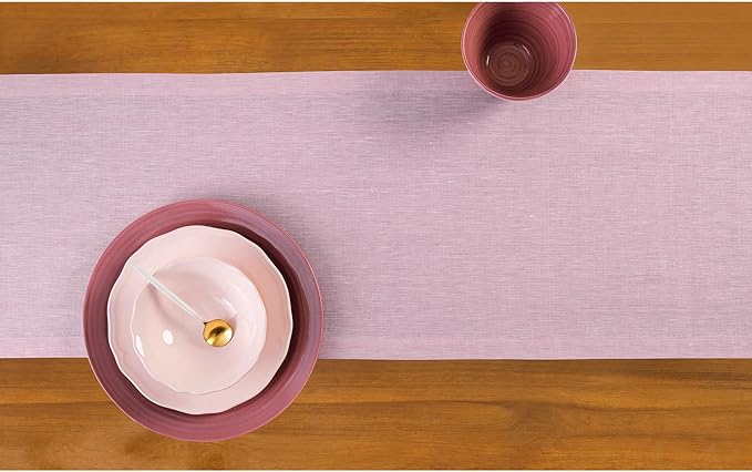 Solino Home Linen Small Table Runner 36 Inches - Athena, 100% Pure Linen Bubblegum Pink Table Runner 14 x 36 Inch Ideal for Dresser and Coffee Tables - Valentines, Spring, Easter