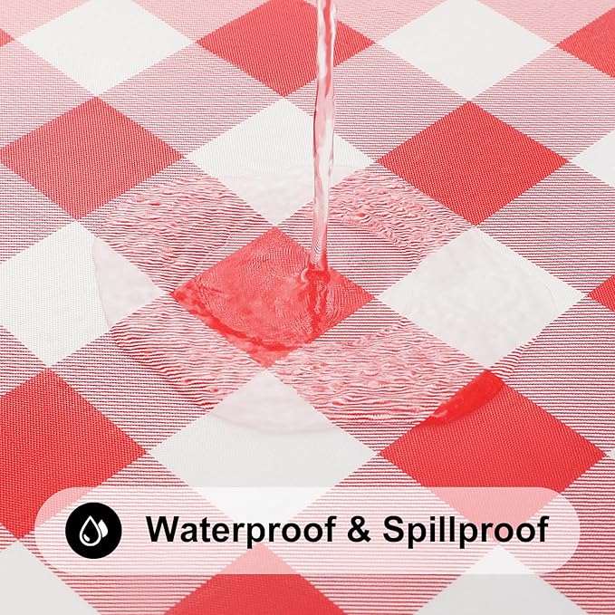 Smiry Square Picnic Table Cloth, Elastic Waterproof Fitted Vinyl Tablecloths, Flannel Backed Buffalo Plaid Table Covers for Dining, Camping, Outdoor (White and Red, 24" x 24")