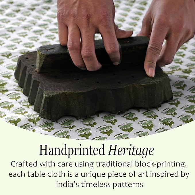 CPC Tablecloth 100% Cotton 60x60 Inch Indian Block Print Square Table Cover, Table Cloth for Weddings, Spring/Summer, Barbeque - Emerald Green