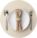 Round Placemats Set of 12 Plastic Woven Placemats Washable Wipeable Table Mats for Dining Table Heat Resistant Non-Slip Circle Place Mats (Beige)