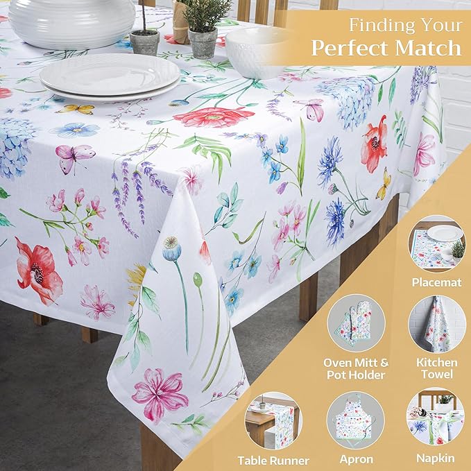 Maison d' Hermine Table Cloth Rectangle Table 100% Cotton 60 x 120 Inches Tablecloth Reusable Decorative for Dining Room Farmhouse Home Valentines Day Decorations Spring Summer - Just Floral