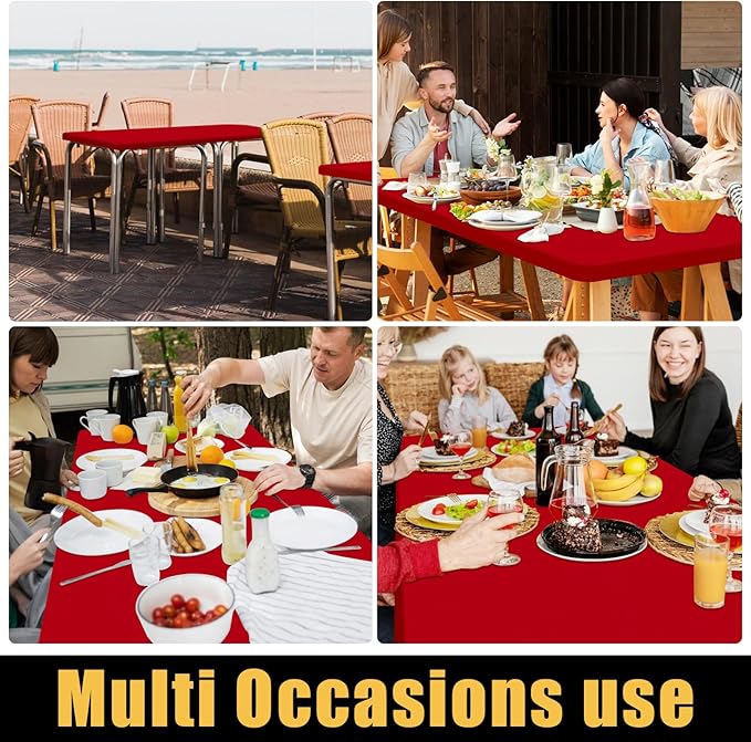Smiry Rectangle Picnic Table Cloth, Waterproof Elastic Fitted Tablecloths for 5 Foot Tables, Washable Polyester Table Cover for Camping, Indoor and Outdoor (Red, 36"x60")