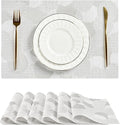 Leetaltree White Placemats Set of 6 - Heat Resistant Non-Slip Place mats for Dining Table, Washable Durable PVC Vinyl Woven Table Mats（White Circle, 6）