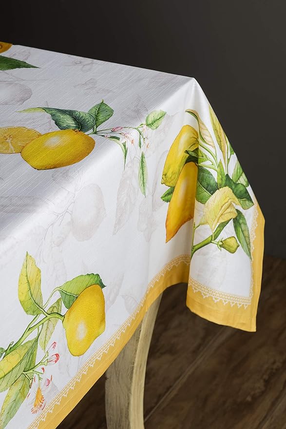 Maison d' Hermine Table Cloth Rectangle Table 100% Cotton 60 x 120 Inches Tablecloth Reusable Decorative for Dining Room Farmhouse Home Valentines Day Decorations Spring Summer - Limoncello