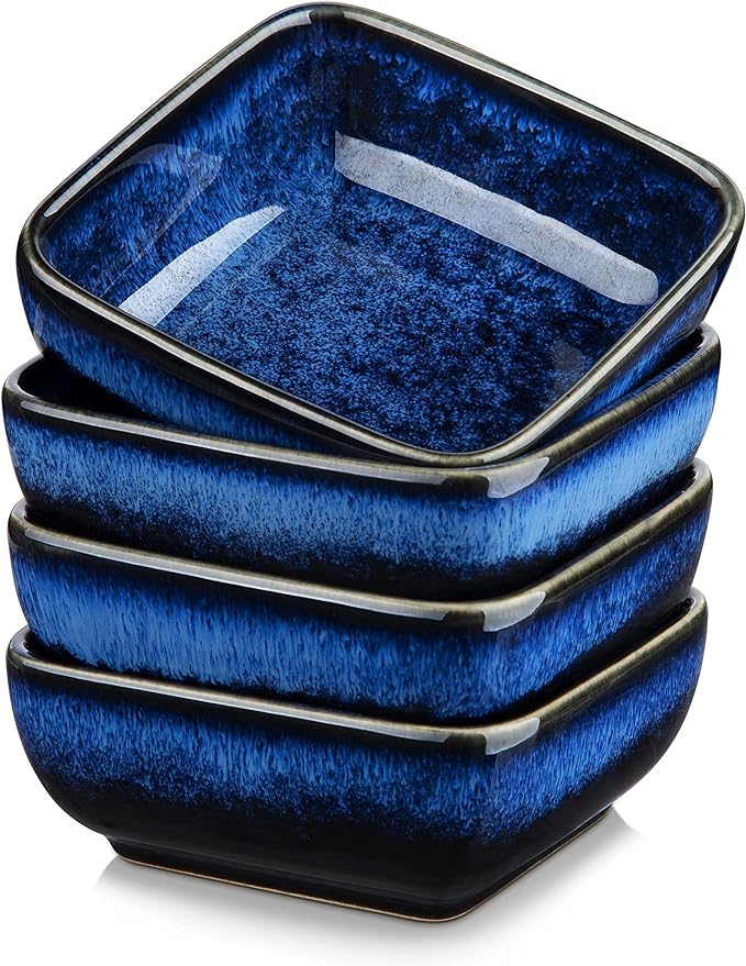 vancasso Stern 6 Oz Dipping Bowls, 3.7 Inches Ceramic Soy Sauce Dish, Square Side Dishes, Small Appetizer Plates Set of 4