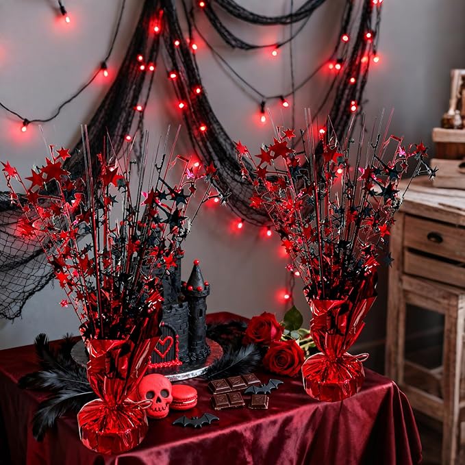 6 Pack 2026 Graduation Table Centerpiece Party Decoration Metallic Foil Spray Centerpiece Glitter Decor Star Tabletop for Graduation New Year NYE Birthday Casino Party Favor, Red and Black