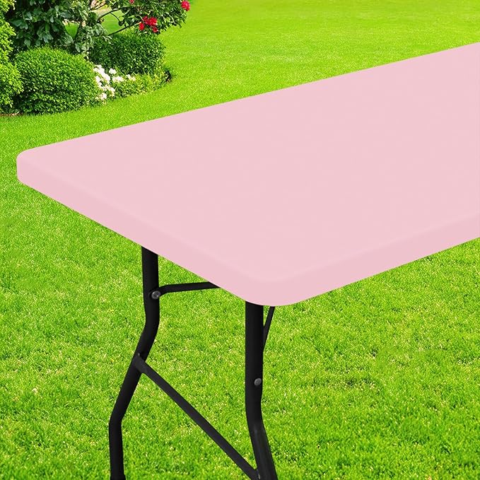 Smiry Rectangle Picnic Table Cloth, Waterproof Elastic Fitted Tablecloths for 6 Foot Tables, Washable Polyester Table Cover for Camping, Valentine's Day and Outdoor (Pink, 30"x72")