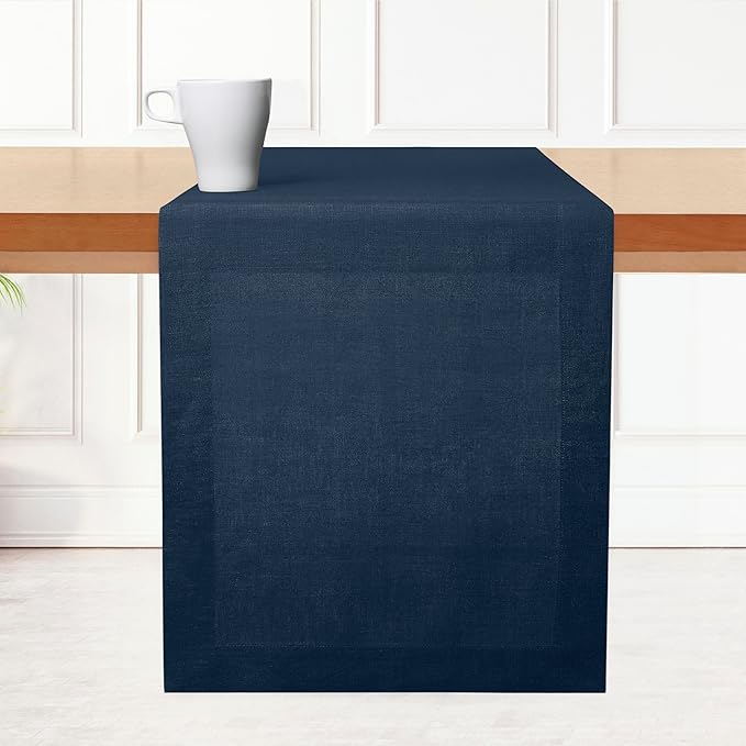 D'Moksha Homes Linen Navy Blue Table Runner 132 Inches Long - 100% Pure Linen Extra Long Table Runner 14 x 132 Inch for Easter - Machine Washable