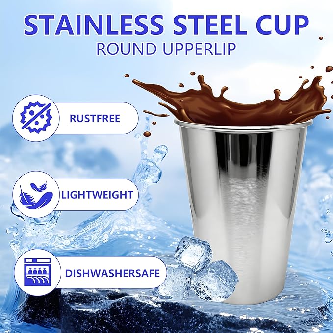 20PCS 20-OZ Tainless Steel Cups,Metal Cups, Stainless Steel Pint CupsStackable Unbreakable Drinking Glasses for Party, BBQ Camping, (50)
