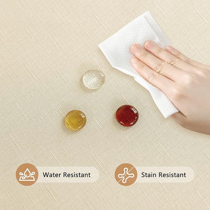 Fabric Beige Rectangle Table Cloth 60 x 102 Inch Faux Linen Textured Water Resistant & Wipeable Rectangular Tablecloth Reusable for Dining Kitchen Party