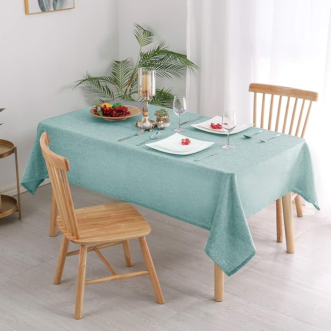Hiasan Faux Linen Rectangle Tablecloth - Wrinkle and Stain Resistant Washable Table Cloth for Kitchen Dining Room Holiday Table Cover for Party Dinner, Aqua, 60 x 120 Inch