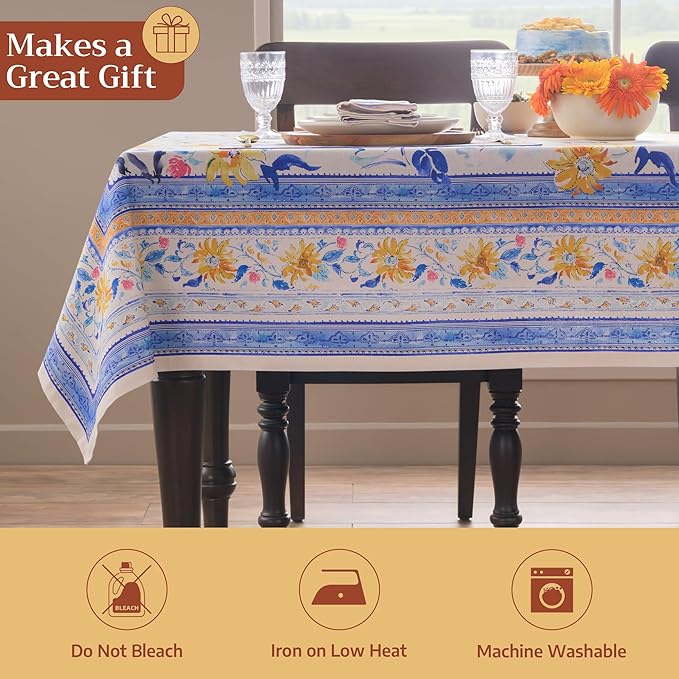 Maison d' Hermine Table Cloth Rectangle Table 100% Cotton 60 x 90 Inches Tablecloth Reusable Decorative for Dining Room Farmhouse Home Valentines Day Decorations Spring Summer - Girassol