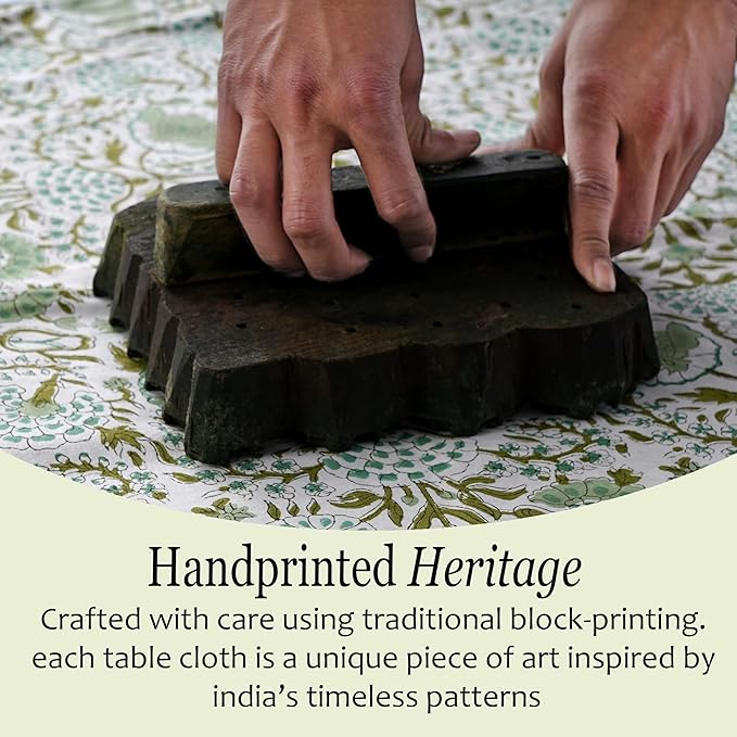 CPC Tablecloth 100% Cotton 72x190 Inch Indian Block Print Rectangle Table Cover, Green Table Cloth for Weddings, Spring/Summer, Barbeque - Agate Green