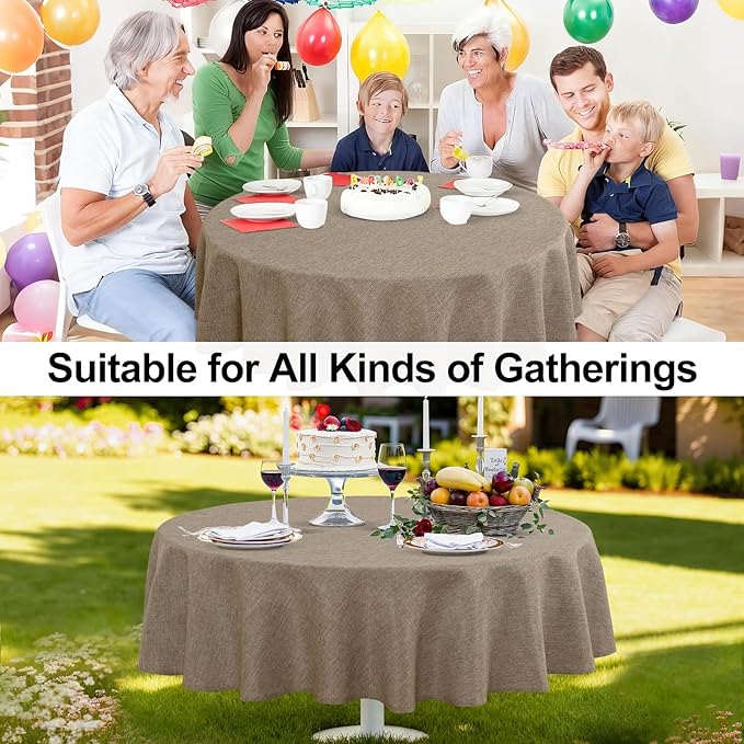 JIUZHEN Round Textured Table Cloth Linen Wrinkle Free Stain Resistant Farmhouse Decorative Circular Tablecloth for Kitchen, Dining, Party, Wedding, Outdoor Use (40 Inch Round,Khaki)