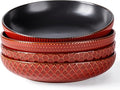GBHOME 9.5'' Large Pasta Bowls, 42 Ounce Stoneware Salad Bowls for Kitchen, Ceramic Serving Bowls With Textured Pattern for Pasta,Fruit, Stews,Noodle, House-warming Gift, Set of 4-Rythmic Red