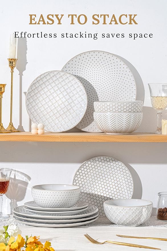 16-Piece Ceramic Dinnerware Set with Mugs,Plates and Bowls Set for 4 with Coffee Mugs,Elegant Dish Set for Everyday Dining