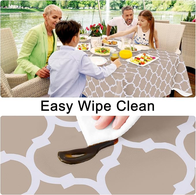 Smiry Rectangle Table Cloth, Waterproof Vinyl Tablecloths with Flannel Backing for Rectangle Tables, Wipeable Spillproof Plastic Tablecloth for Dining, Camping, Indoor and Outdoor (60"x102", Khaki)
